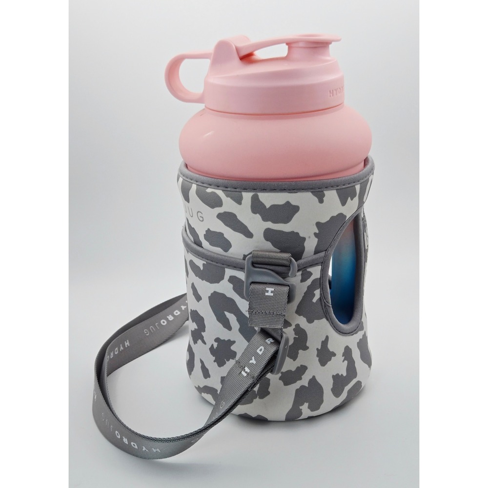 HydroJug Pro 73 oz Oil Paint Pink Blue Ombre Water Bottle Leopard Sleeve Strap